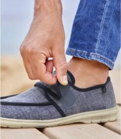 Men's Blue Hook-and-Loop Moccasins -Featured Men'S Clothing Stores a72da3f6d1720ff0ad64584590b39f97