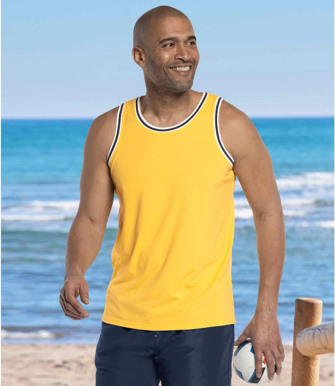 Pack Of 3 Men's Jersey Tank Tops - Blue Yellow Navy 6 Pack Of 3 Men's Jersey Tank Tops - Blue Yellow Navy - Image 4