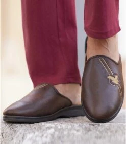 Men's Faux-Leather Slippers - Brown 5 Men's Faux-Leather Slippers - Brown -Featured Men'S Clothing Stores ab834808aabba6fdb918e28de79d5b14