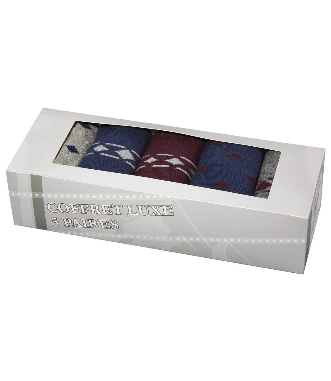 Pack Of 5 Pairs Of Patterned Men's Socks - Grey Navy Burgundy 4 Pack Of 5 Pairs Of Patterned Men's Socks - Grey Navy Burgundy - Image 2