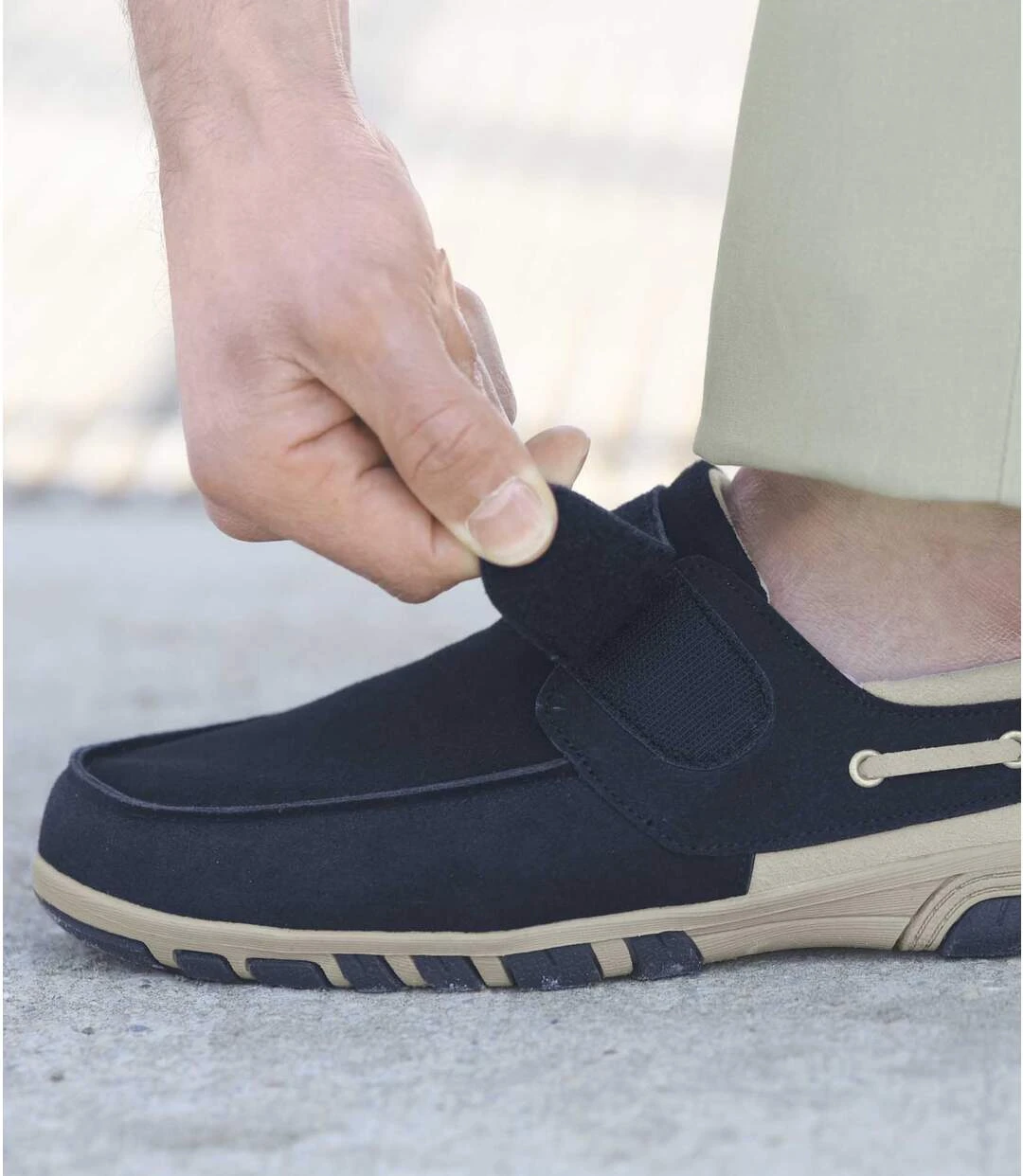 Men's Navy Split Leather Moccasins 5 Men's Navy Split Leather Moccasins - Image 3