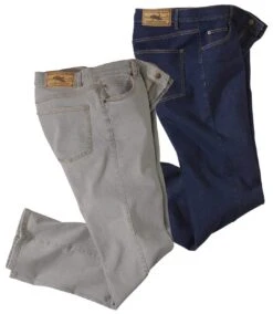 Pack Of 2 Men's Regular Stretch Jeans - Grey Dark Blue