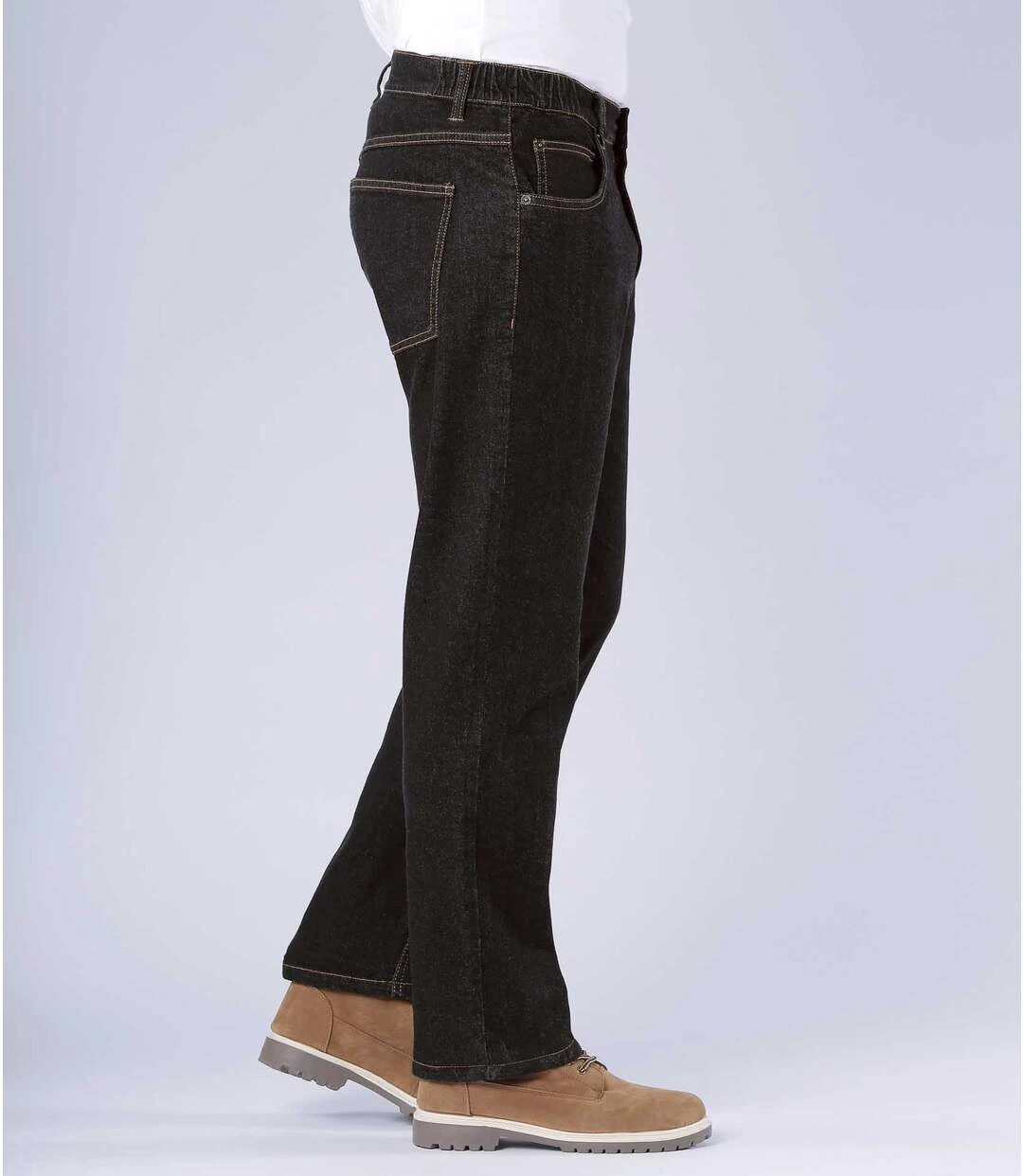 Men's Black Regular Stretch Jeans - Elasticated Waist 6 Men's Black Regular Stretch Jeans - Elasticated Waist - Image 4