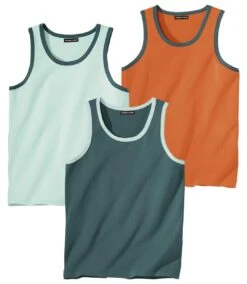 Pack Of 3 Men's Beach Tank Tops - Light Turquoise Green Orange