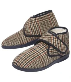 Men's Checked Boot Slippers - Sherpa-lined