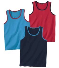Pack Of 3 Men's Summer Tank Tops - Blue Red Navy