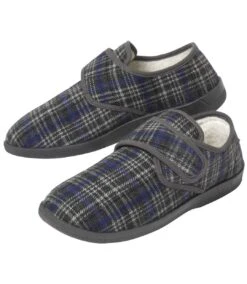 Men's Grey & Navy Hook-and-Loop Slippers