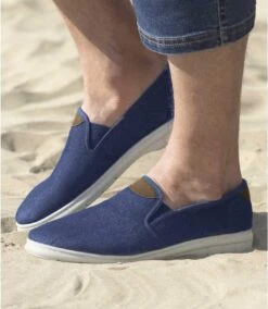 Men's Blue Elasticated Denim Loafers -Featured Men'S Clothing Stores cfd02db8804c2e4d36b962559aec29b7