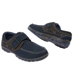 Men's Boat-Style Moccasins - Split Leather - Navy Brown