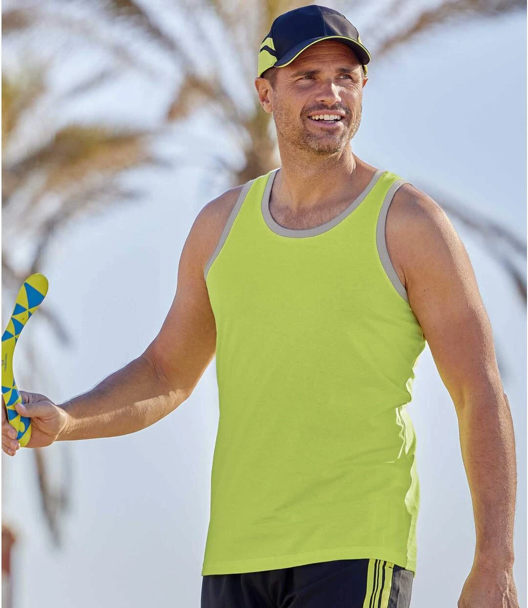 Pack Of 3 Men's Cotton Tank Tops - Black Lime Green Blue 5 Pack Of 3 Men's Cotton Tank Tops - Black Lime Green Blue - Image 3