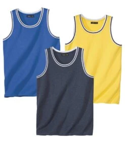 Pack Of 3 Men's Jersey Tank Tops - Blue Yellow Navy
