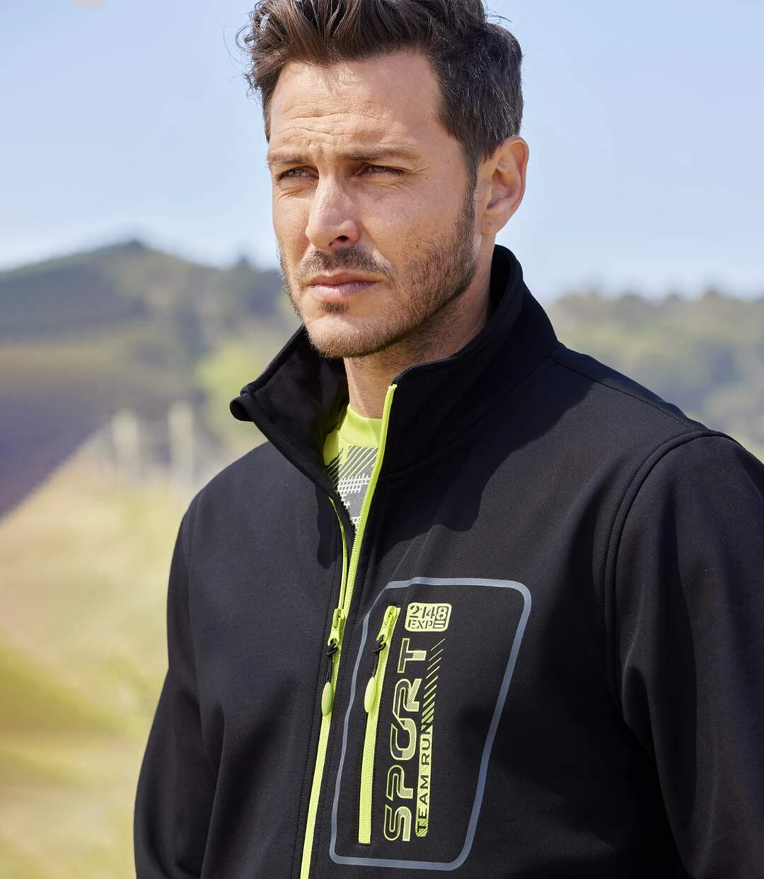 Men's Microfleece-Lined Softshell Jacket - Black Lime Green 6 Men's Microfleece-Lined Softshell Jacket - Black Lime Green - Image 4