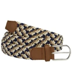 Men's Braided Belt - Beige Brown Navy