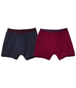 Men's Pack Of 2 Monochrome Boxers - Navy, Blue And Burgundy