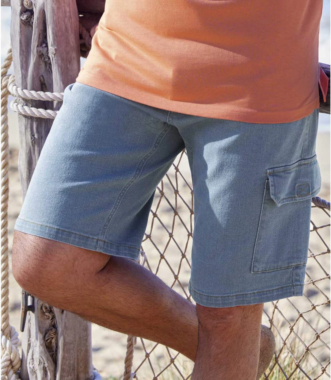 Pack Of 2 Men's Stretch Denim Cargo Shorts - Faded Light And Dark Blue 4 Pack Of 2 Men's Stretch Denim Cargo Shorts - Faded Light And Dark Blue - Image 2