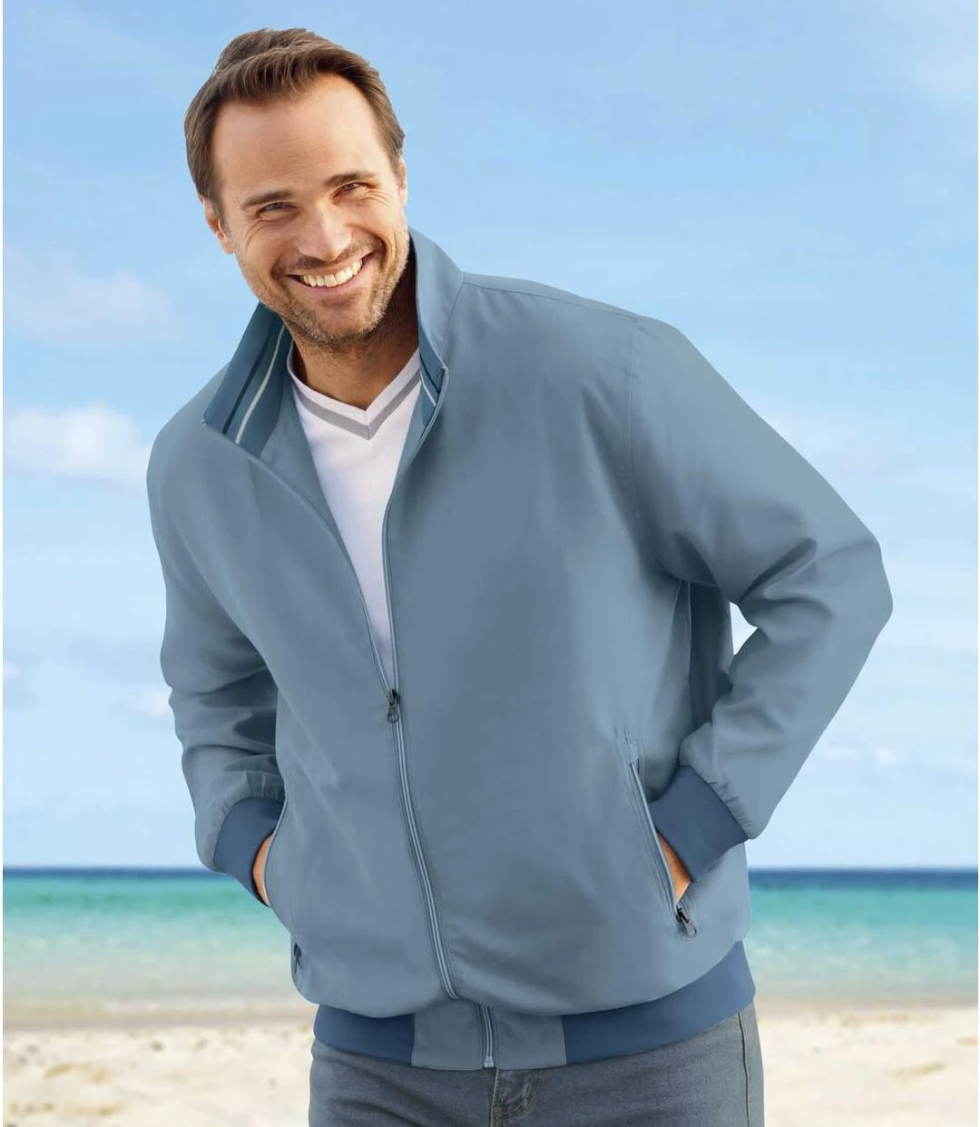 Men's Blue Microfibre Full-Zip Summer Jacket - Water-Repellent 3 Men's Blue Microfibre Full-Zip Summer Jacket - Water-Repellent