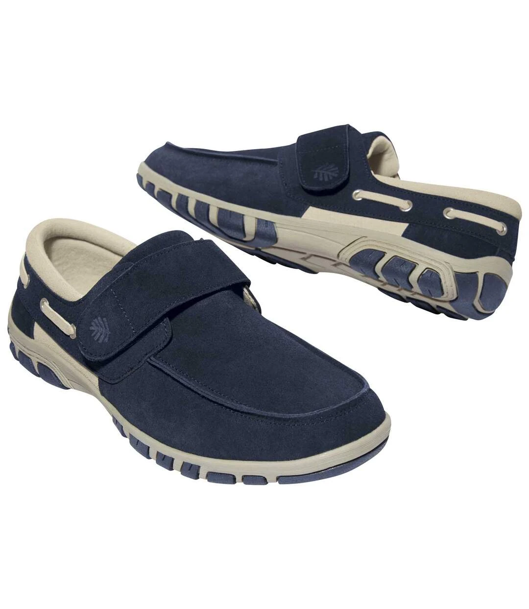 Men's Navy Split Leather Moccasins 3 Men's Navy Split Leather Moccasins
