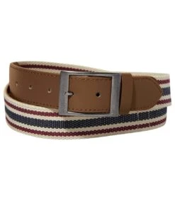 Men's Striped Money Belt - Ecru Navy Burgundy