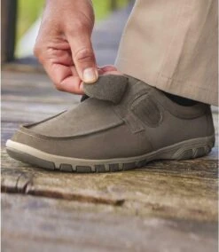 Men's Grey Hook-and-Loop Moccasins - Split Leather 8 Men's Grey Hook-and-Loop Moccasins - Split Leather -Featured Men'S Clothing Stores e84fedf8fdcda264e2b5864862a2e01a