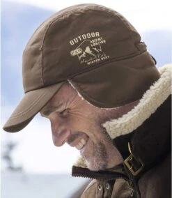 Men's Sherpa-Lined Microfibre Cap - Brown -Featured Men'S Clothing Stores f6989dc5c18269f5f8ac93992e6ad899