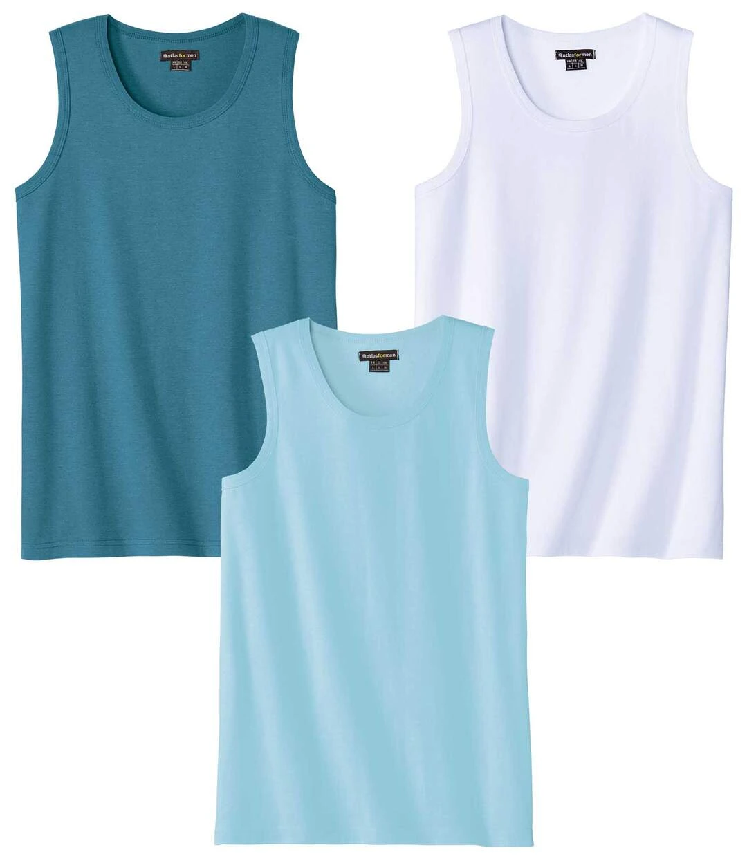 Pack Of 3 Men's Plain Tank Tops - Blue Turquoise White 3 Pack Of 3 Men's Plain Tank Tops - Blue Turquoise White