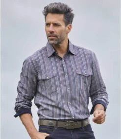 Men's Striped Poplin Shirt - Navy 9 Men's Striped Poplin Shirt - Navy -Featured Men'S Clothing Stores faf26e88a55aacc951ef535edb634e41