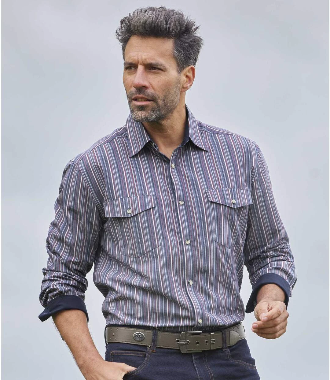 Men's Striped Poplin Shirt - Navy 5 Men's Striped Poplin Shirt - Navy - Image 3