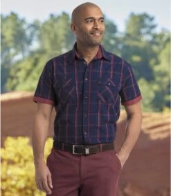 Men's Navy Checked Poplin Shirt