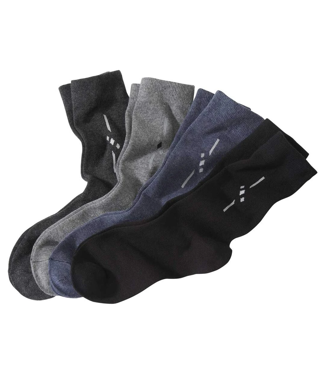 Pack Of 4 Pairs Of Men's Patterned Socks - Black Blue Grey 3 Pack Of 4 Pairs Of Men's Patterned Socks - Black Blue Grey