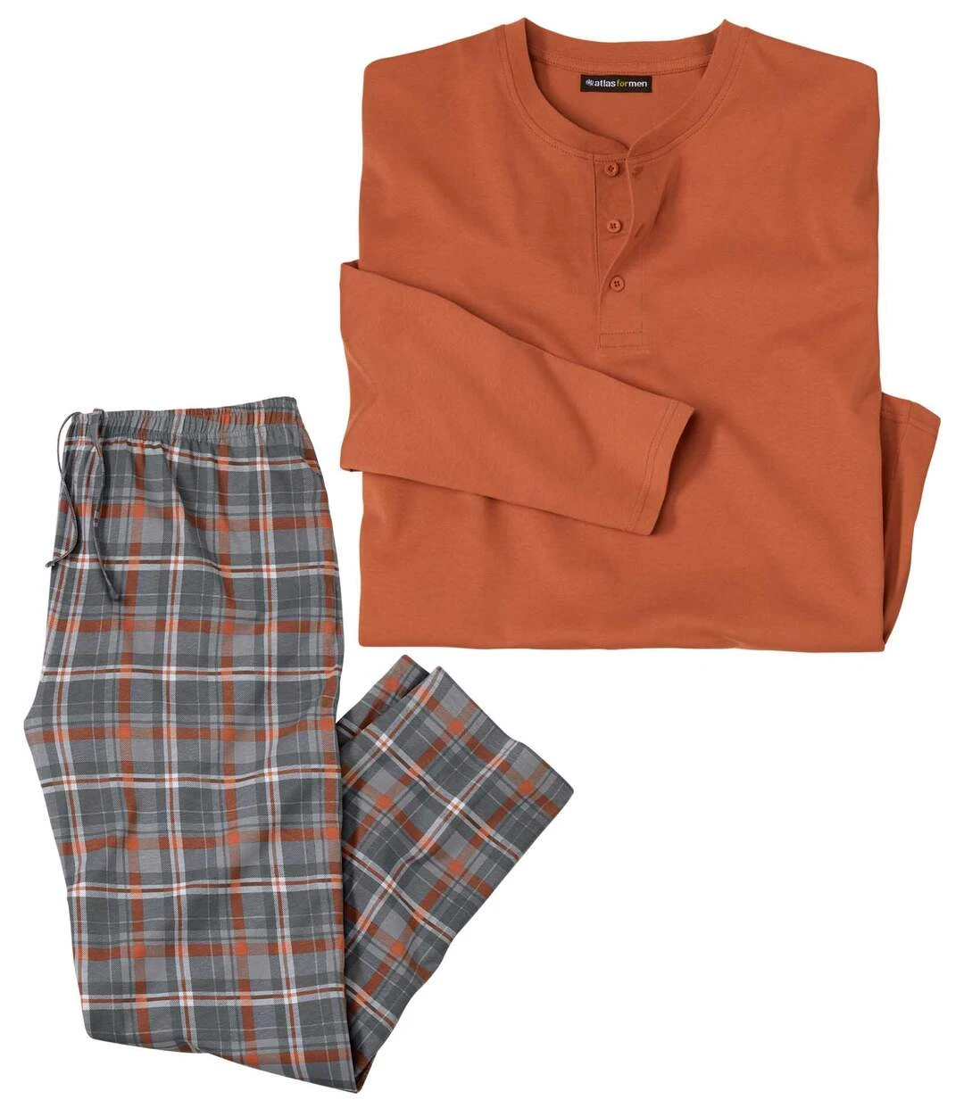 Men's Orange & Grey Checked Jersey Pyjamas 3 Men's Orange & Grey Checked Jersey Pyjamas